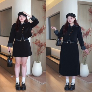   BIGSIZE 55-95KG   BÁN RỜI  Set nhung tăm BIGSIZE áo dài tay có cổ và chân váy M33101 - BOON BOON BIGSIZE 