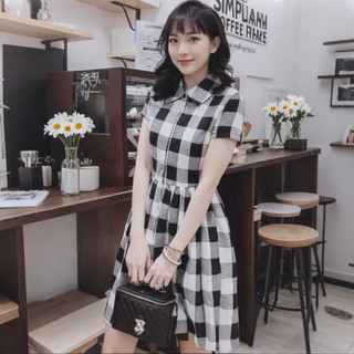 Đầm sơ mi caro đen basic, váy công sở, váy dạo phố trẻ trung năng động (kèm hình thật)