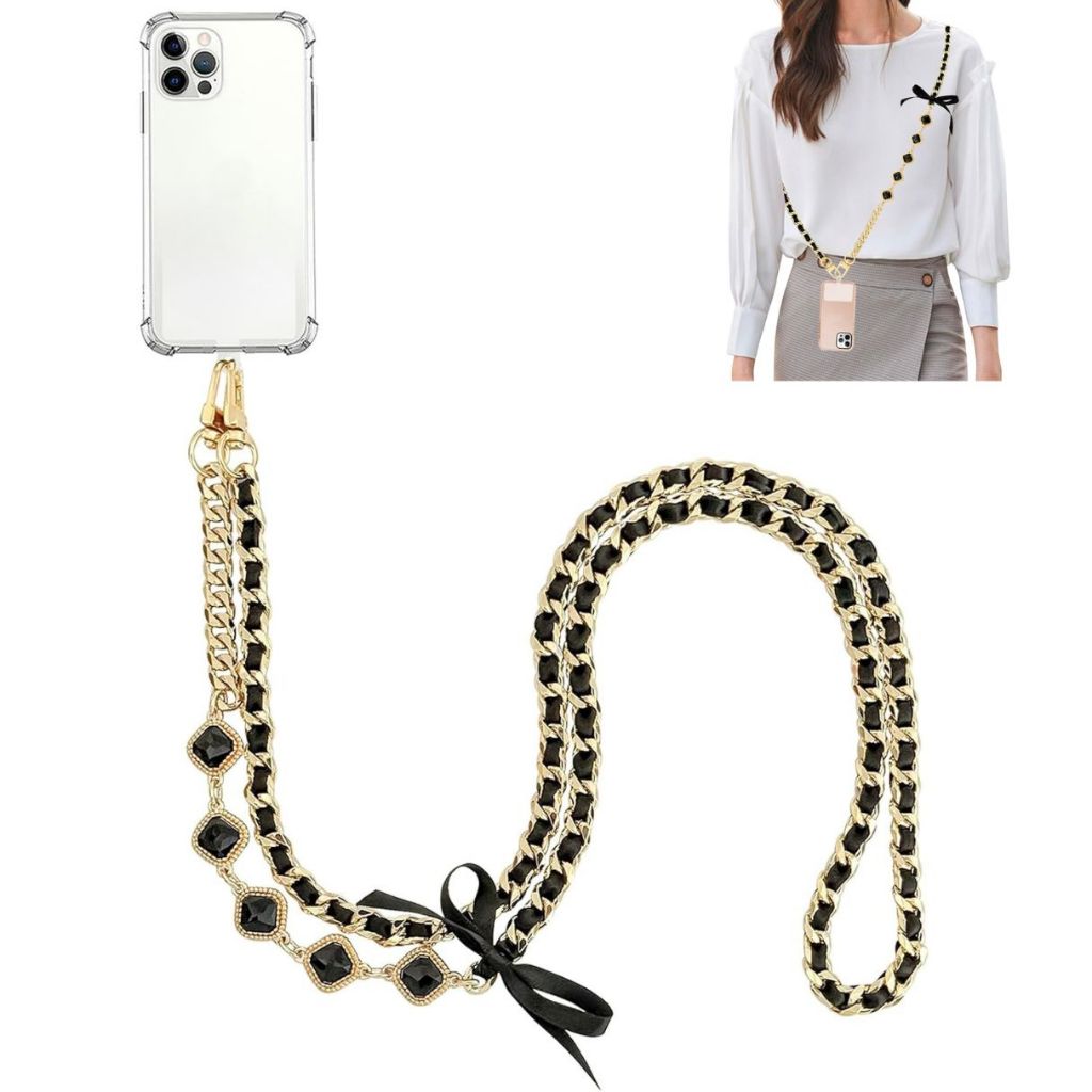 Dây đeo điện thoại, dây chuyền kim loại kim cương lấp lánh, đeo vai, đeo chéo, đeo cổ -ST120-QI-ME01