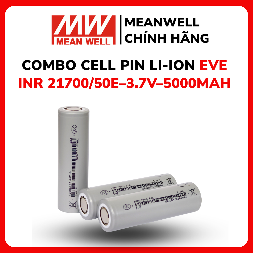 Combo cell 21700 EVE 50E 5000mAh xả 3C/15A, cell INR 21700/50E-3.7V-5000mAh