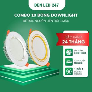  COMBO 10 Đèn Led Âm Trần Đế Đúc  Nguồn Liền  7W 9W Phi 90 1 màu 3 màu 