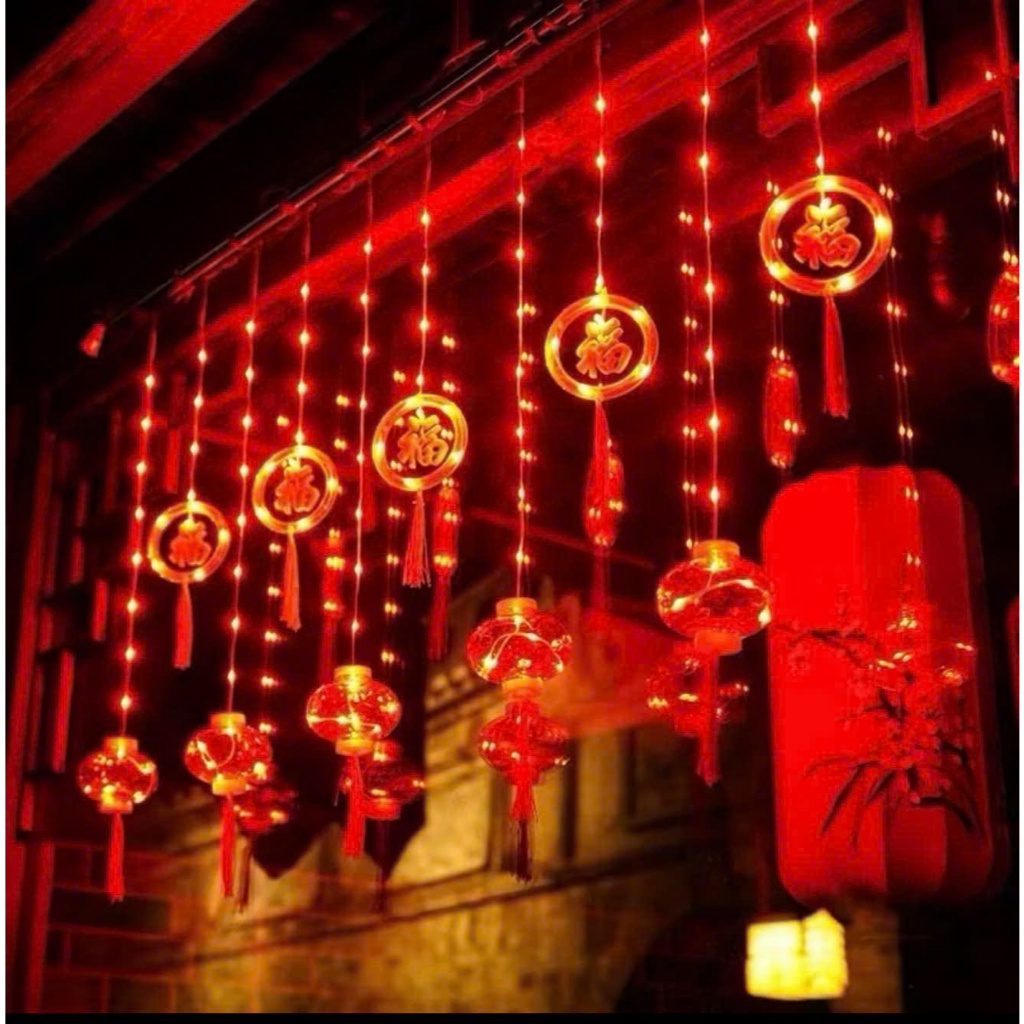Dây Đèn Led Rèm Lồng Đèn Đỏ SONG HỶ Lớn - Nhỏ May Mắn Trang Trí Noen _Lễ Tết - Siêu Sáng - ( Cắm Điệ