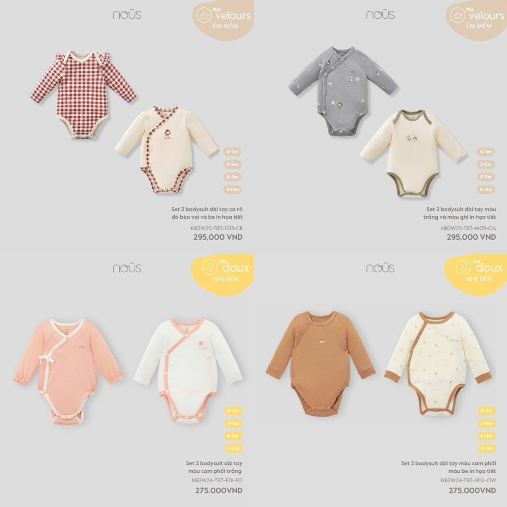 NOUS Set 2 bodysuit tay dài cho bé trai, bé gái