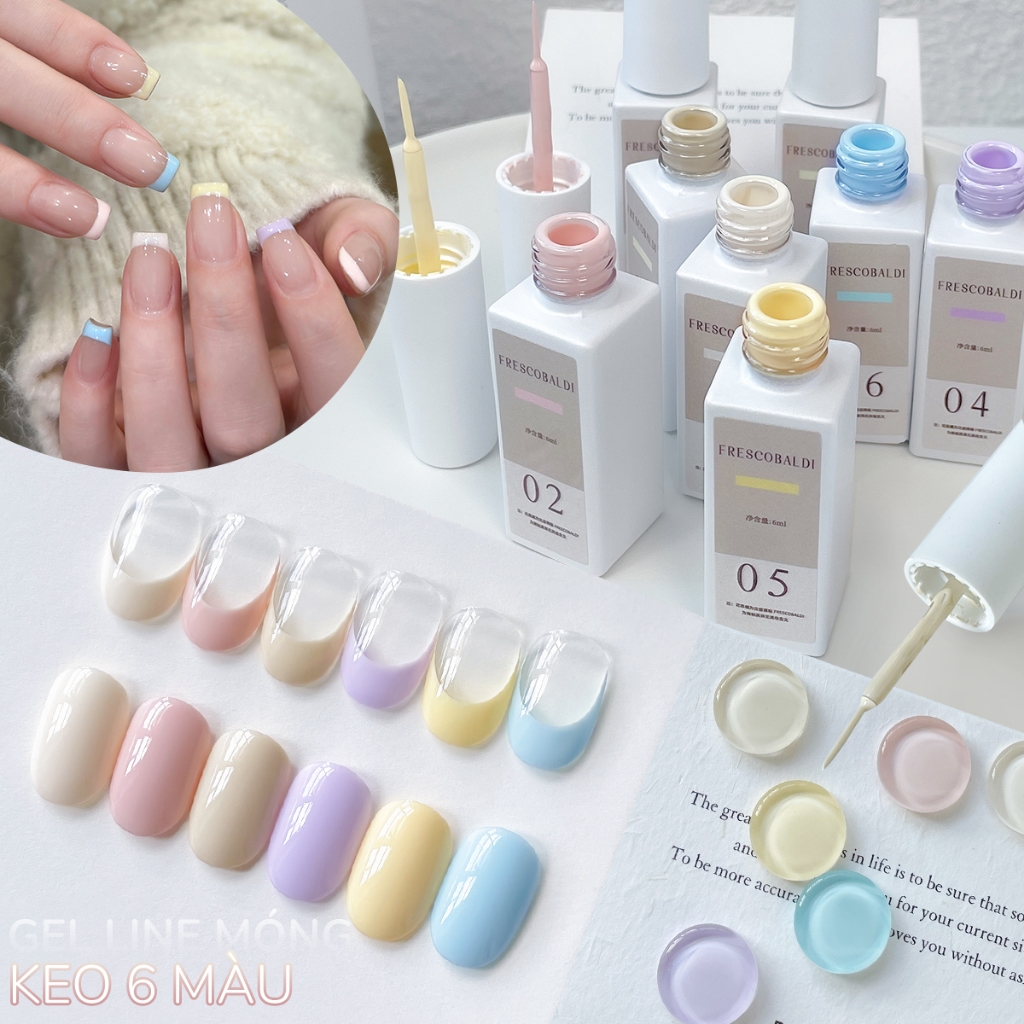 Frescobaldi 6ml -Sơn móng tay dạng gel sọc kiểu Pháp màu hồng nude macaron mới, thích hợp cho tiệm làm móng.