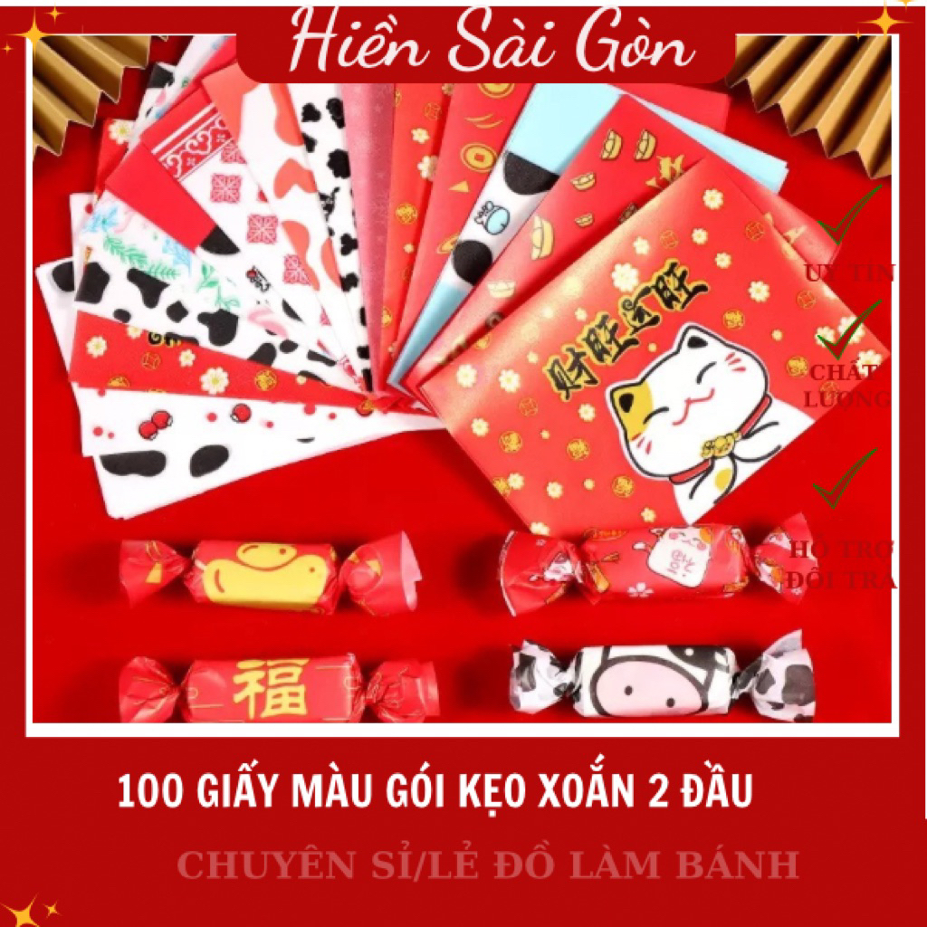 Giấy Gói Kẹo Nougat – Giấy Gói Kẹo Xoắn 2 Đầu (Xấp 100 Tờ) – Nhiều Mẫu Đẹp – Kích Thước 12,5 x 9 cm