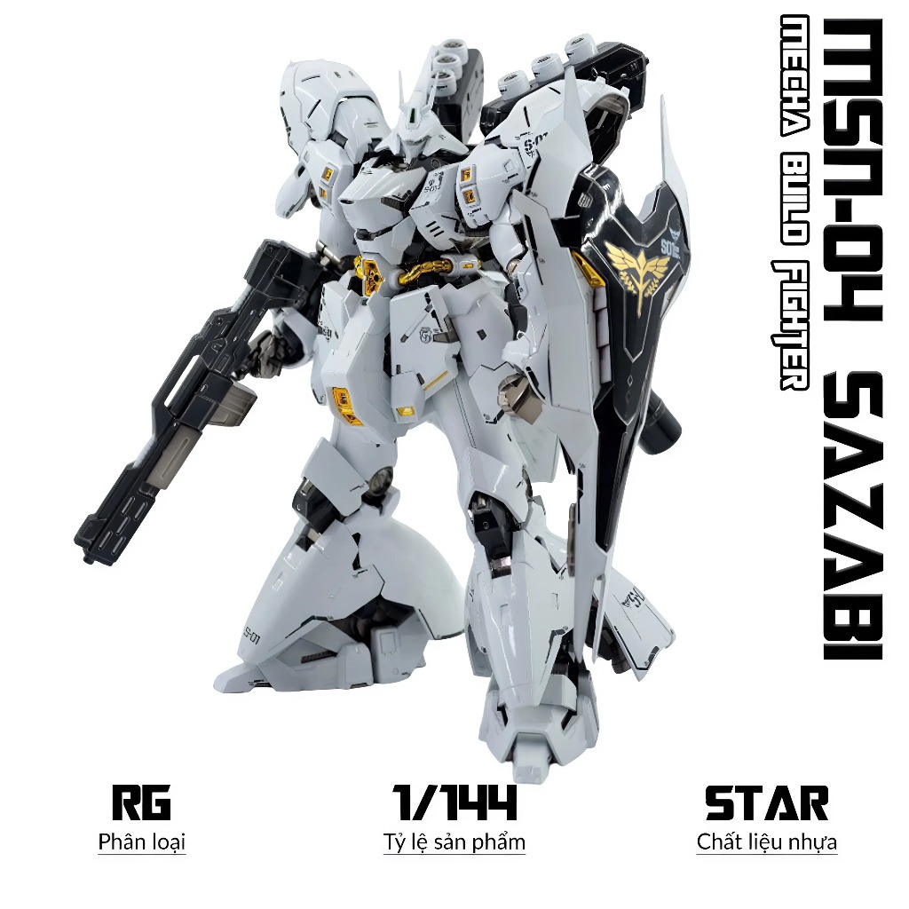 Mô hình RG Sazabi Custom White (tặng Funnel Effect), 1/144 Mecha, Đồ chơi lắp ráp nhựa