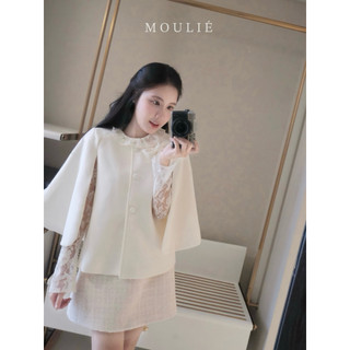 MOULIÉ | 𝐒𝐡𝐞𝐫𝐫𝐲 𝐂𝐚𝐩𝐞 Áo khoác dạ ép đính nơ màu trắng kem