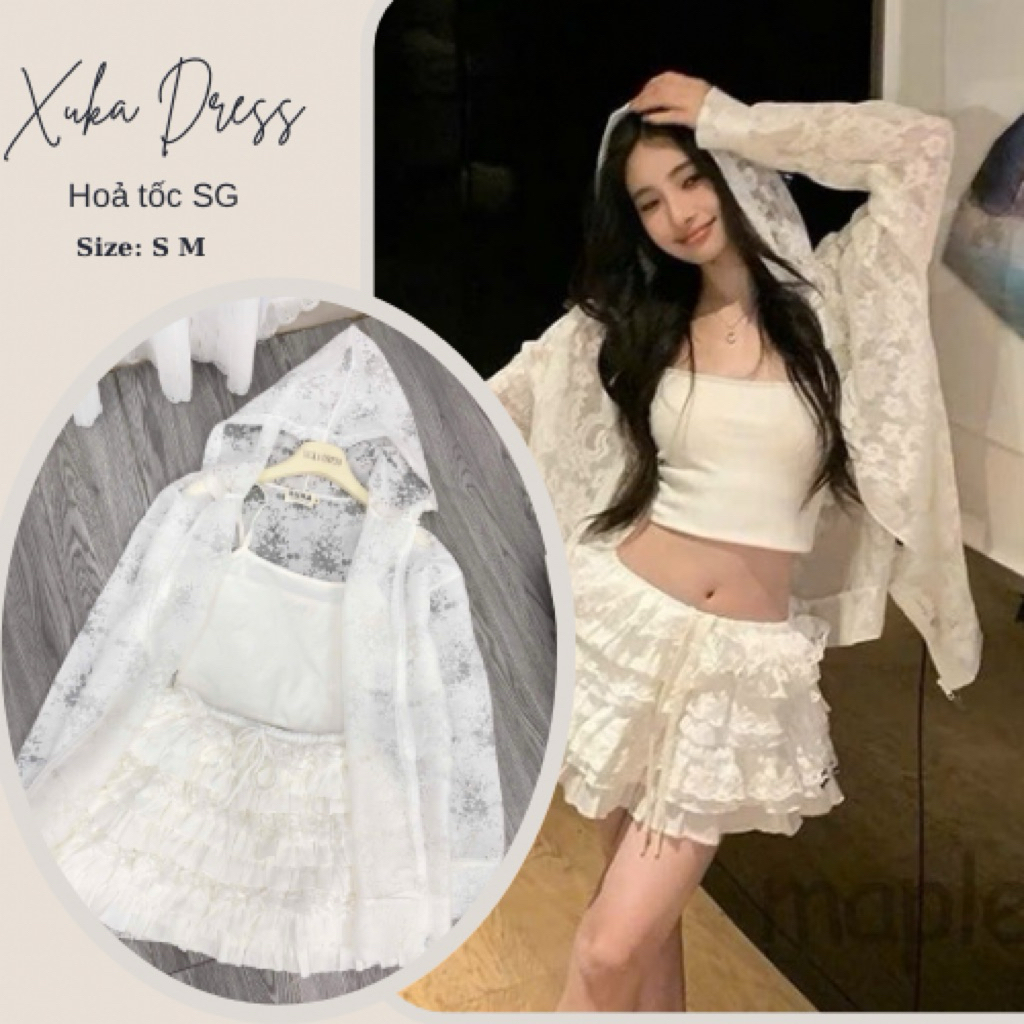 Xukadress_SET 3 MON:  ÁO KHOÁC TRẮNG + Áo 2S + CVAY TẦNG, set đồ dễ thương, set đồ cá tính, set trắn