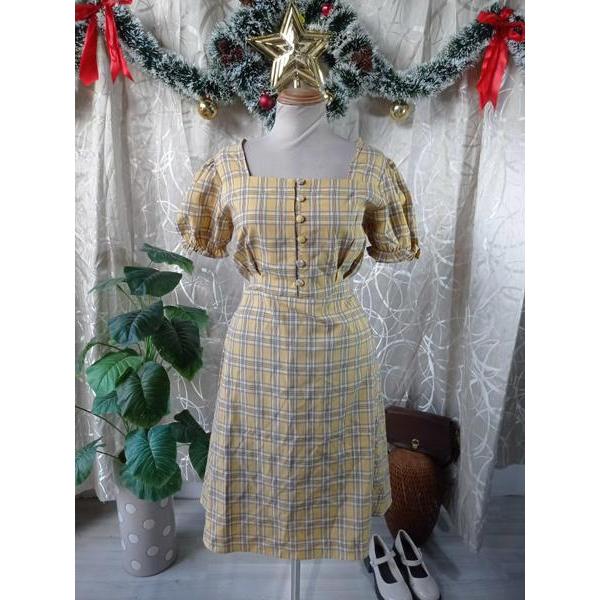 BEMINE thanh lý - Đầm caro cổ vuông bymo - SIZE L
