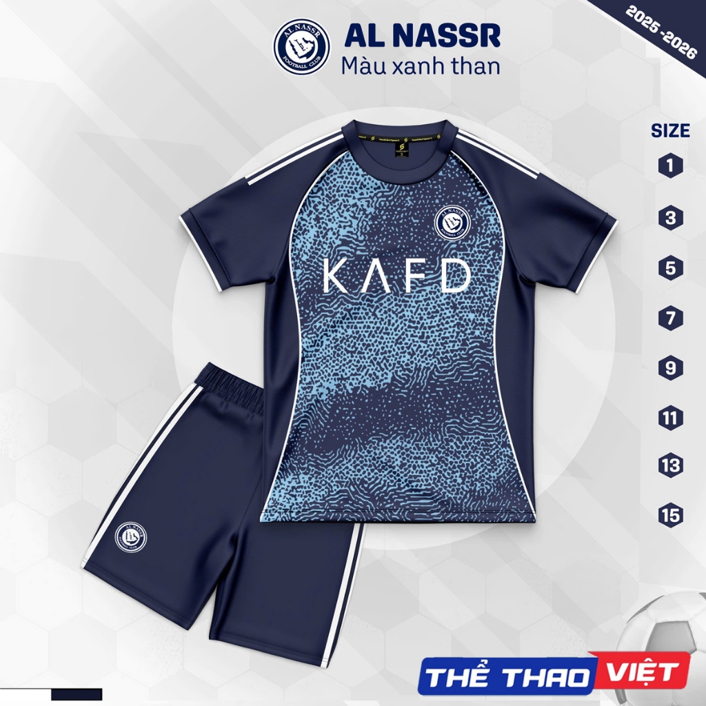 Quần Áo Bóng Đá Trẻ Em CLB Al Nassr Xanh Đen – Thun Lạnh Cao Cấp