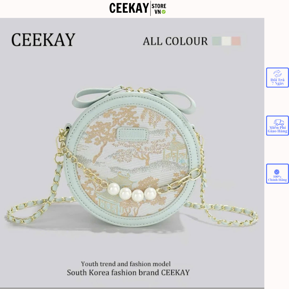 𝑪𝑬𝑬𝑲𝑨𝒀 𝑩𝑨𝑮  Túi Xách Nữ Ceekay Chính Hãng Hình Tròn Họa Tiết Dập Nổi Cao Cấp - Túi Trống Ceekay Họa 