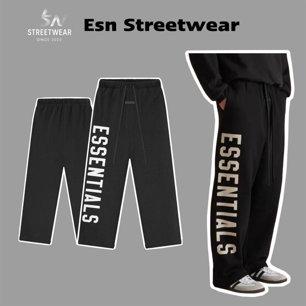 [CHÍNH HÃNG] Pants Relaxed Fleece Black Essentials Fear Of God Authentic, Quần dài nỉ bông Essential