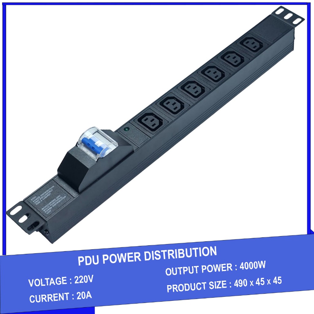 Ổ cắm điện, Thanh nguồn PDU 6 ổ cắm chuẩn C13 có APTOMAT MCB gắn rack 19″