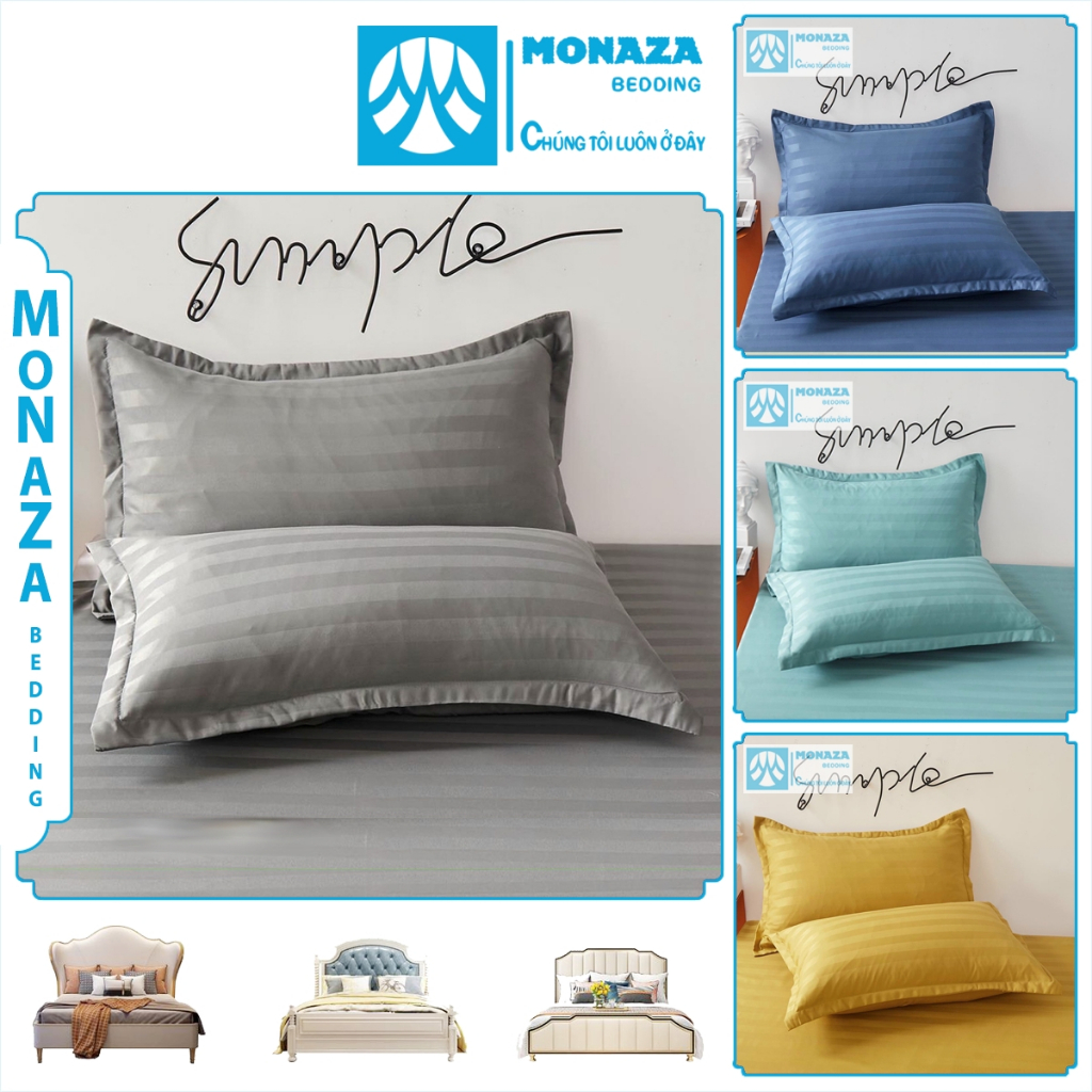 Vỏ Gối Cotton 3F Sọc Khách Sạn Cao Cấp, Áo Gối Nằm Mềm Mịn 3F Kích Thước 50x70cm (1 Chiếc)
