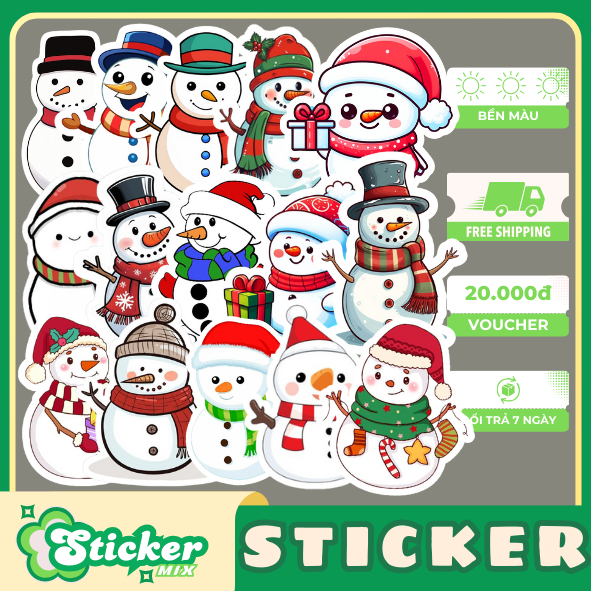 Set 50 sticker Người Tuyết Giáng Sinh trang trí bữa tiệc, tủ lạnh...S384