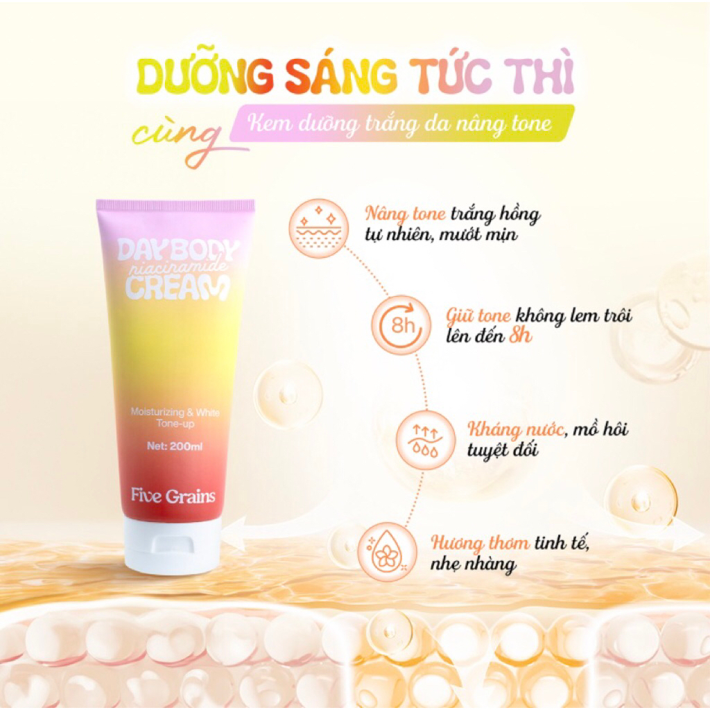 Kem dưỡng trắng da và makeup body Five Grains 200ml