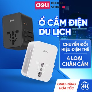   VOUCHER 15%  Ổ Cắm Chuyển Đổi Du Lịch Deli Sạc Nhanh 70W Củ Sạc Đa Năng DELI 4 Loại Chân Cắm Chuyển Đổi Dòng Điện 
