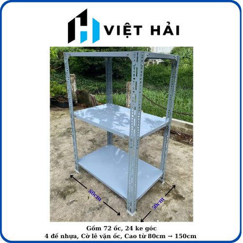 Kệ Sắt V Lỗ 3 4 Tầng: Dài 80x50cm, (Cao tự chọn) - Loại Dày, Full Ke Góc, Chịu Lực Cực Tốt.