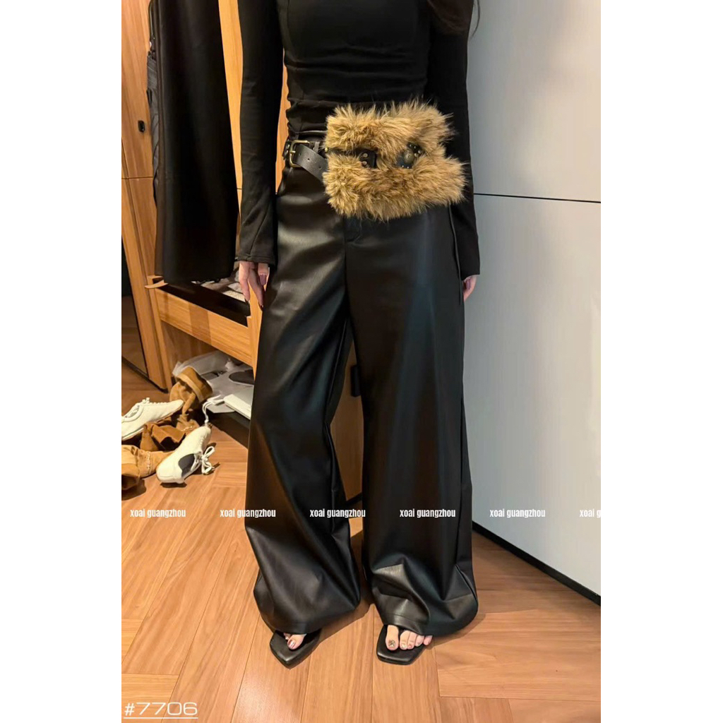 Quần da xuông đai lông dài 105cm