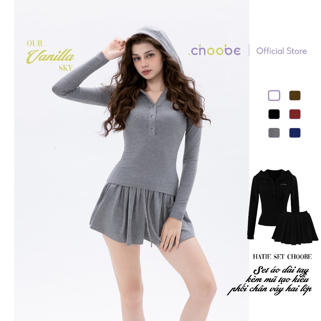 [ MỞ BÁN ] Set áo phông dài tay kèm mũ pickleball phối chân váy babydoll xòe 2 lớp Hatie Choobe vải cotton A156 + CV56 | BigBuy360 - bigbuy360.vn