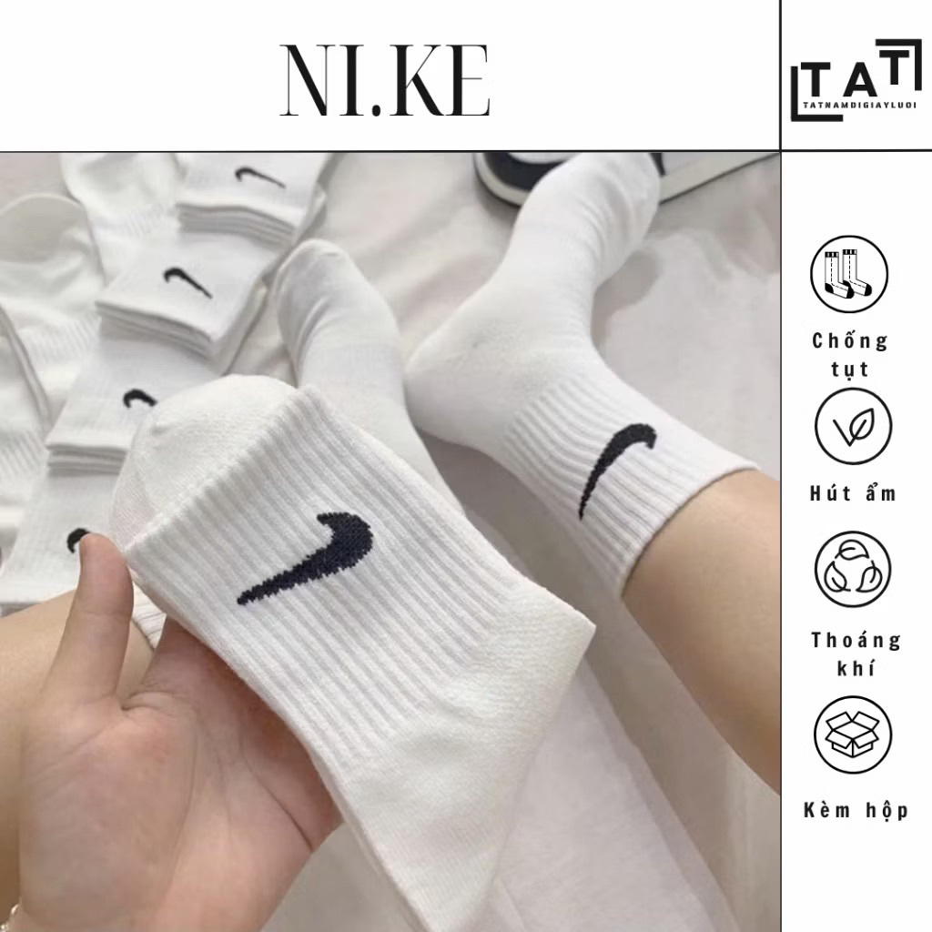 COMBO 5,10 ĐÔI Tất vớ NI.KE Trắng Đen Nam Nữ Cổ Cao ,Cổ Trung ,Cổ Ngắn vớ dệt kim phong cách Thể thao Thoáng khí, UNISEX | BigBuy360 - bigbuy360.vn