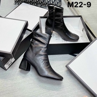 (Cổ chân to tăng size) Boot Nữ Cổ Ngắn Ôm Chân Chất Da Cao Cấp MiJiLi Gót Vuông 5 Phân (Fullbox hộp hãng)