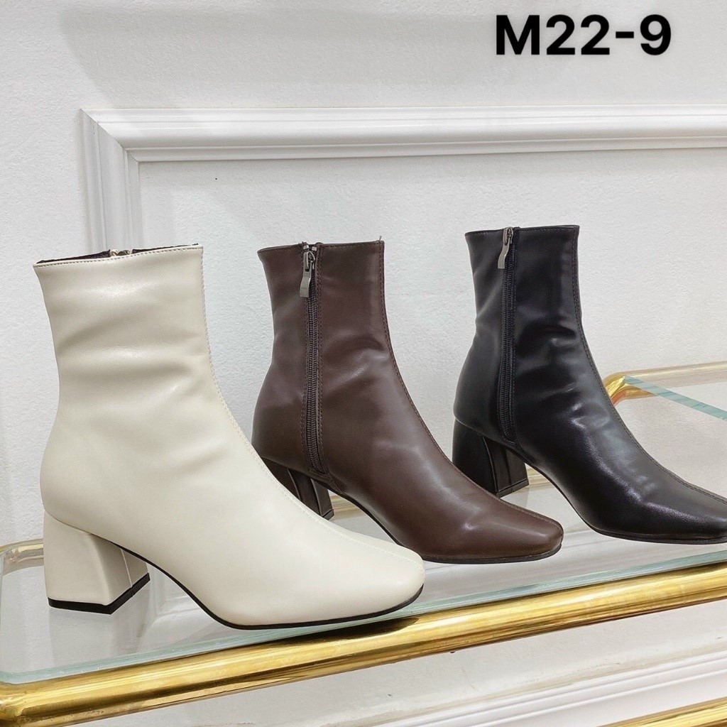 (Cổ chân to tăng size) Boot Nữ Cổ Ngắn Ôm Chân Chất Da Cao Cấp MiJiLi Gót Vuông 5 Phân (Fullbox hộp hãng)