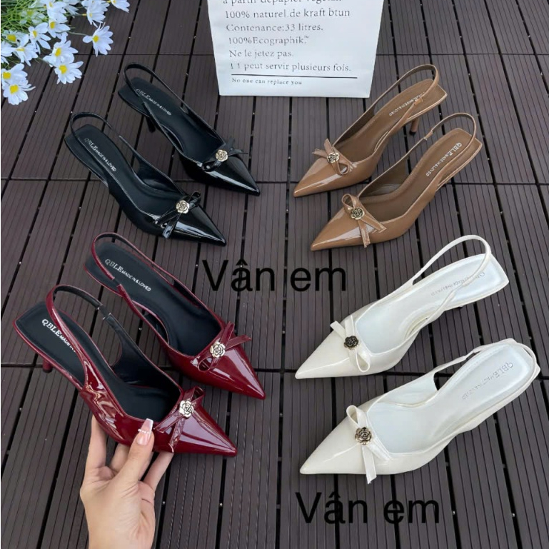 HÓT GIÀY CAO GÓT NỮ 6P GẮN NƠ HOA TRÀ XINH CHẤT DA BÓNG MỀM HÀNG CAO CẤP (M68 CHÂN GẦY MỎNG LÙI 1 SIZE)