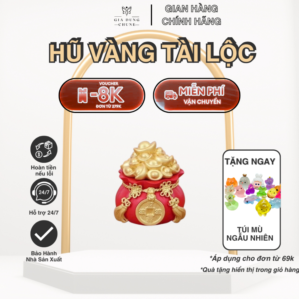 Combo 3 Hũ Vàng Tài Lộc Tiền Vô Như Nước Size 5,5cm 150g - Hũ Muối Gạo Tài Lộc May Mắn, Hũ Đựng Gạo