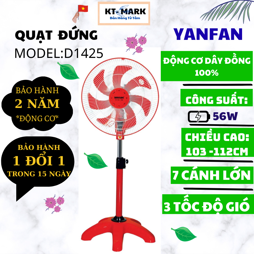 Quạt Đứng Công Nghiệp YANFAN D1425 , Motor đồng 100% 56W, 7 Cánh Cỡ Lớn Cao Cấp, Thiết Kế Hiện Đại