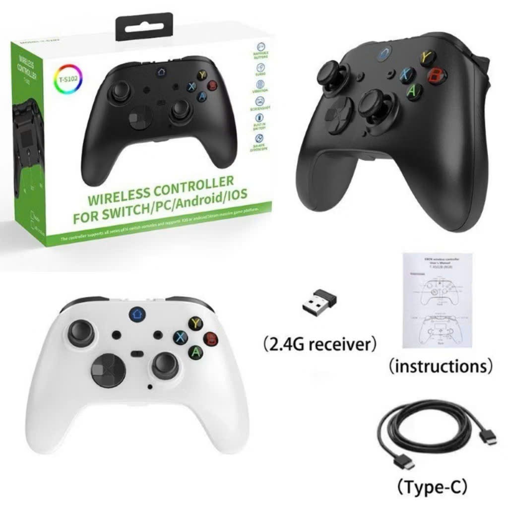 Tay cầm chơi game S102 - 2025 độ cần Hall Joystick xoay 360 kết nối bluetooth, Receiver 2.4G có 2 nú