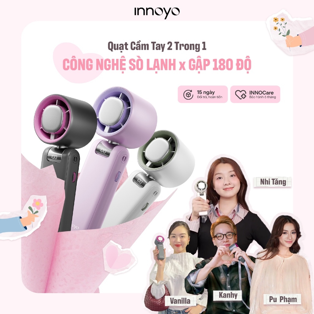 [Tặng dây đeo cổ] Quạt cầm tay INNOYO 2 Trong 1 Sò Lạnh Gập 180° 10h Sử Dụng | Bảo Hành 6 Tháng-Nhan