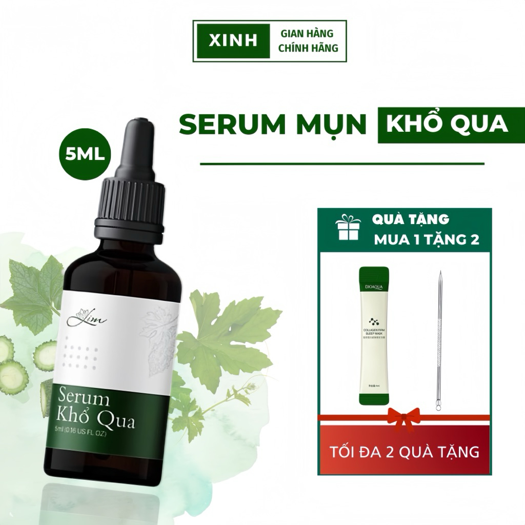 SERUM KHỔ QUA LIM - Hỗ trợ cải thiện tình trạng mụn lọ 5ml - Tặng kèm cây nặn mụn, mặt nạ ngủ