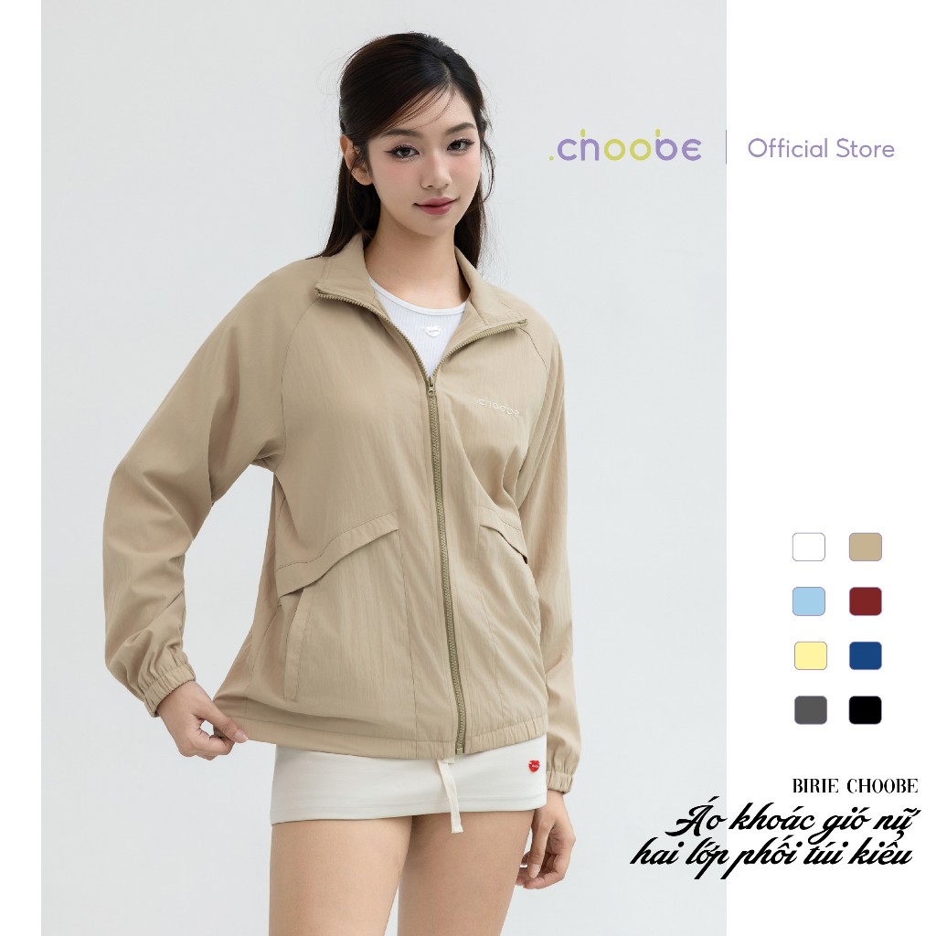 Áo khoác nữ Birie Choobe 2 lớp cản gió chống nắng form rộng unisex khóa kéo vải gió lụa mềm AK58 | BigBuy360 - bigbuy360.vn
