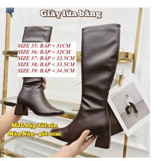 (Cổ chân to tăng size) Boot Nữ Cổ Ngắn Ôm Chân Chất Da Cao Cấp MiJiLi Gót Vuông 5 Phân (Fullbox hộp hãng)
