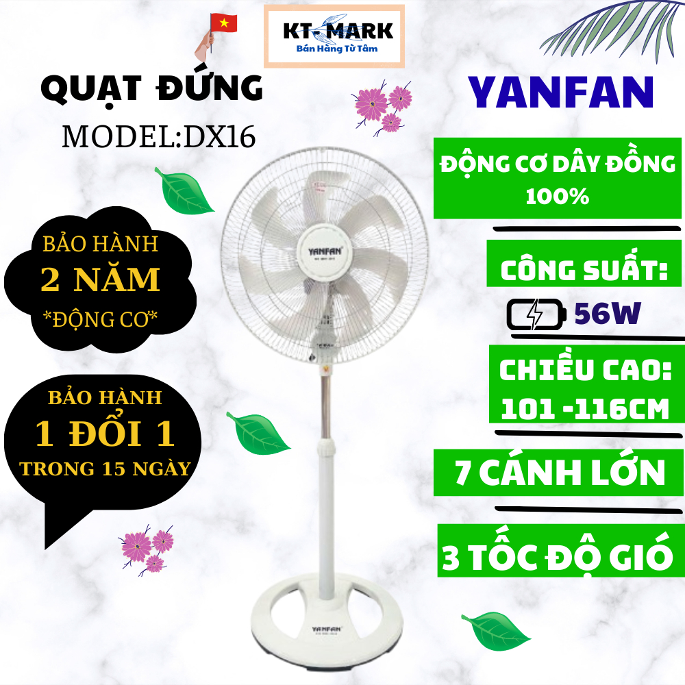 Quạt Đứng YANFAN DX16 Lồng Mạ Crom Sang Trọng, Motor đồng 100%, 7 Cánh ABS Cao Cấp, Bảo Hành 3 Năm