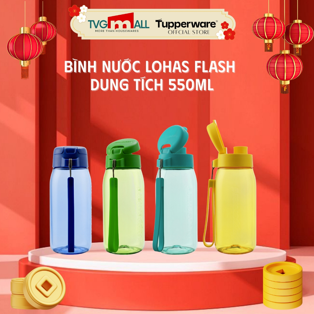 TUPPERWARE Bình Nước Lohas Flask 550ml Trong Suốt Chính hãng- An Toàn Sức Khỏe