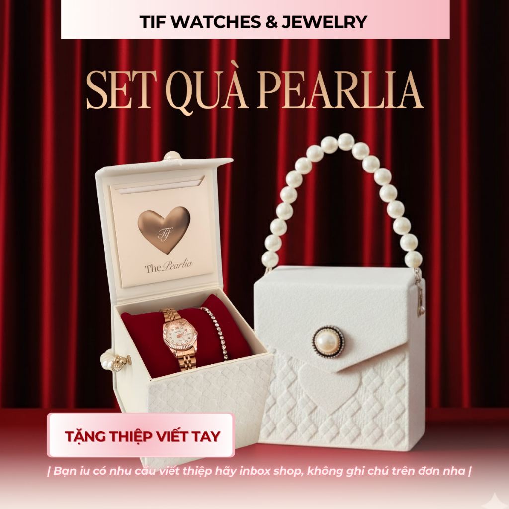 [QUÀ TẶNG 8/3 & VALENTINE] Bộ Trang Sức Đính Đá Cao Cấp PEARLIA Tif Watches Phụ Kiện Đồng Hồ Vòng Tay Cho Nữ Sang Trọng