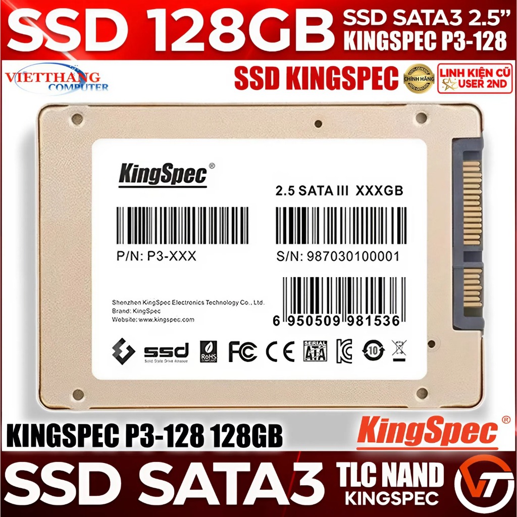 Ổ cứng SSD Kingspec P3-128 128GB SATA3 SSD Cũ đã qua sử dụng còn đẹp ( Cũ - 2nd )
