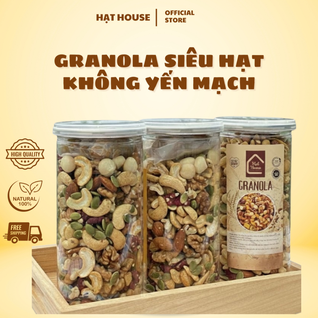 Granola Ăn Kiêng Siêu Hạt – Mix Điều, Macca, Óc Chó, Hạnh Nhân | Không Yến Mạch | Vị Nguyên Bản / Mậ