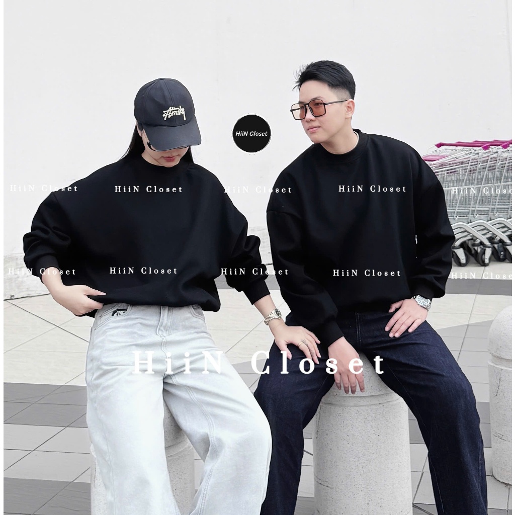 Áo Sweater Unisex Nam Nữ trơn 40-70kg Form Rộng / Chất liệu nỉ 2 da hàng loại 1 HiiNCloset -155