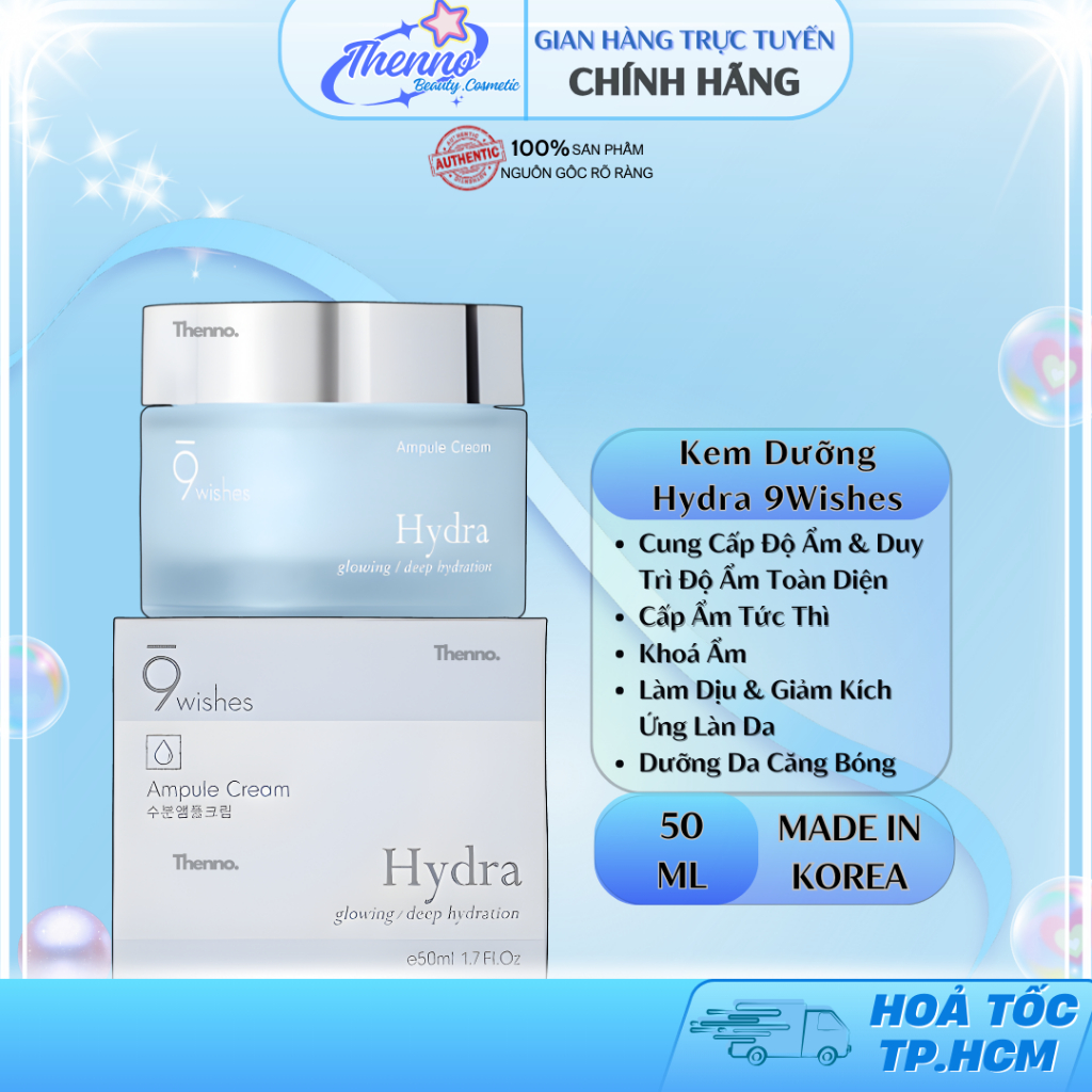 Kem Dưỡng Ẩm Dưỡng Da Dạng Gel 9 Wishes Hydra Ampule Cream 50ml Hàn Quốc