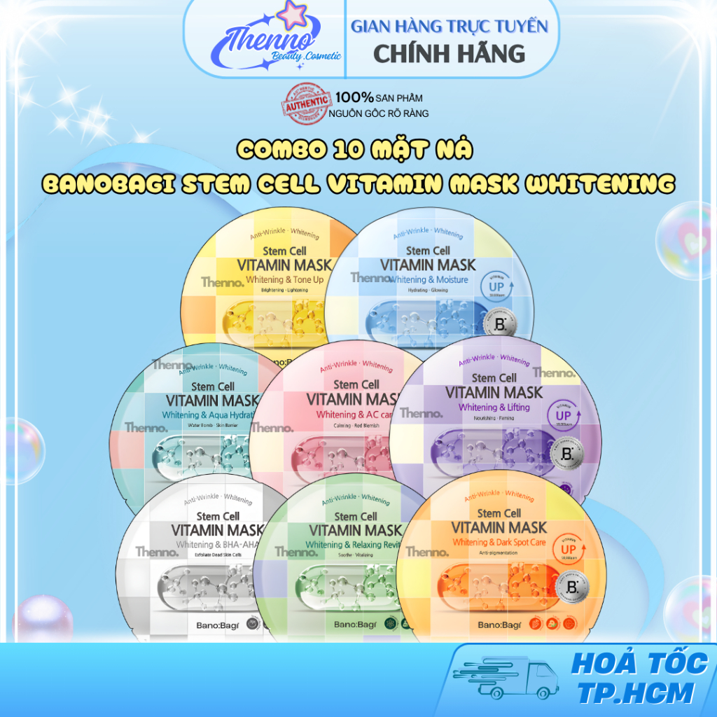Combo 10 Mặt Nạ Banobagi Stem Cell Vitamin Mask Whitening Giúp Làn Da Tươi Sáng Và Rạng Rỡ 30mlx10Mi