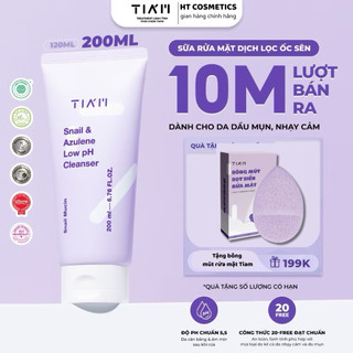   Tặng Bông Tiam Sữa Rửa Mặt Dịch Lọc Ốc Sên Làm Dịu Và Phục Hồi Dành Cho Da Nhạy Cảm TIA’M Snail & Azulene Cleanser 