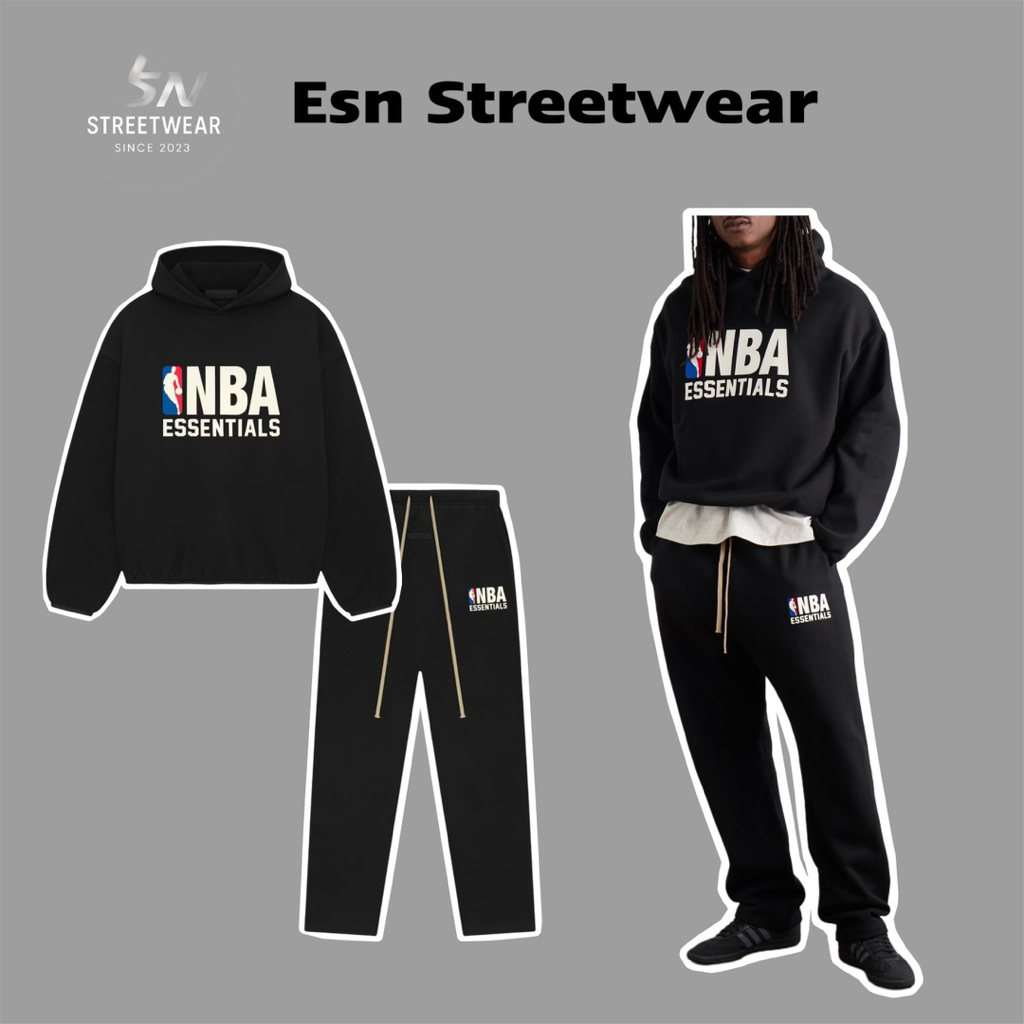 [CHÍNH HÃNG] Set Hoodie & Pants NBA X Essentials Fear Of God Black Authentic, Set đồ nỉ Essentials c