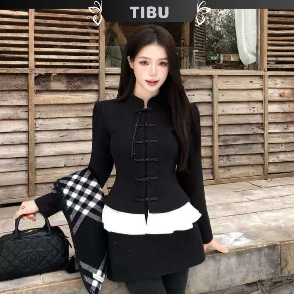Set Áo Vest Cổ Tàu Nhún Bèo Phối Chân Váy Ngắn TIBU Set Đồ Nữ Thu Đông Đi Chơi Dạo Phố Tết B675
