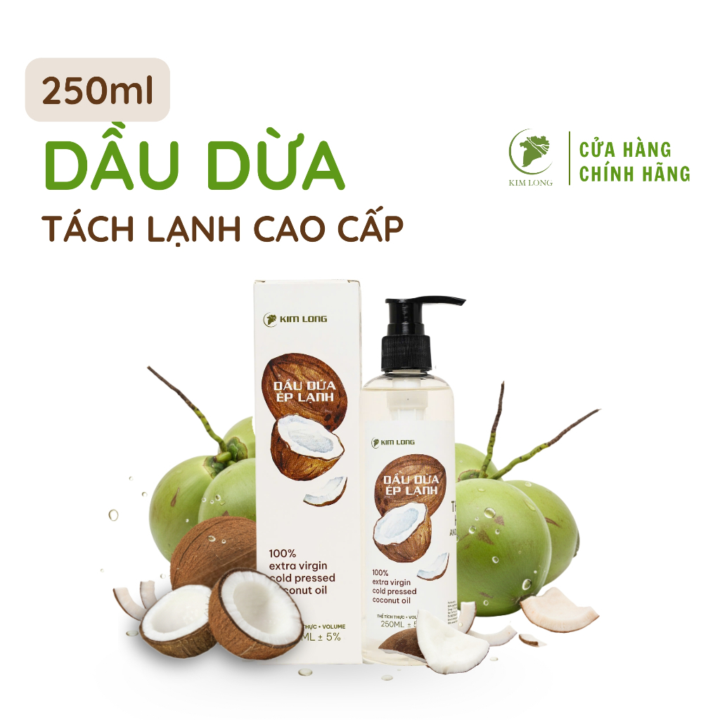 250 ml - Dầu Dừa tách lạnh cao cấp, dầu dừa nguyên chất 100% - Dầu dừa Kim Long