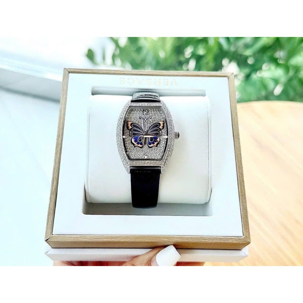 Christian Van Sant - Đồng hồ Christian Van Sant CV4870B mặt full đá, hoạ tiết hình bướm, Dây da đen 