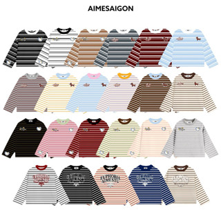 Aimesaigon Áo Thun Tay Dài Sọc Ngang Thun Borip QC Long Sleeve Boxy AIMÉ Form Rộng Cổ Tròn "DOG - EUPHORIA" Unisex