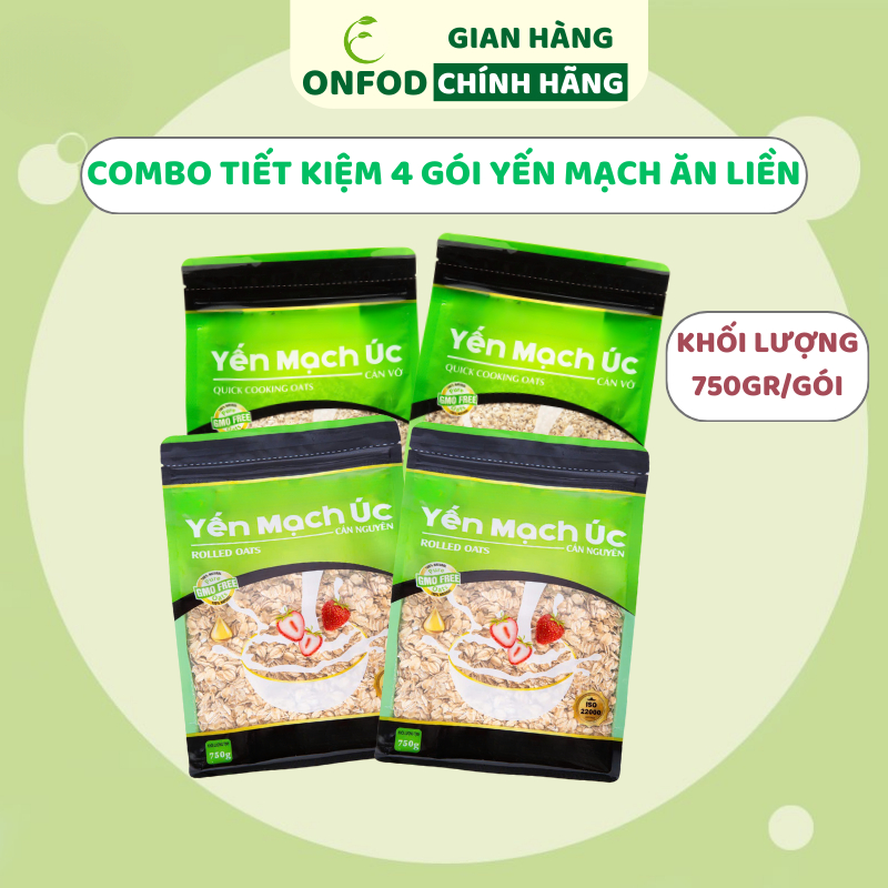 Combo 4 gói yến mạch cán dẹt cán vỡ ăn liền ONFOD ăn kiêng eat clean healthy cho bé ăn dặm